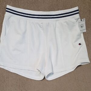 Champion Women's Athletic Shorts in White with Navy Accents